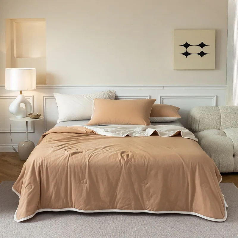 High quality Color matching 100% cotton air-condition blanket summer quilt comforter for bed summer