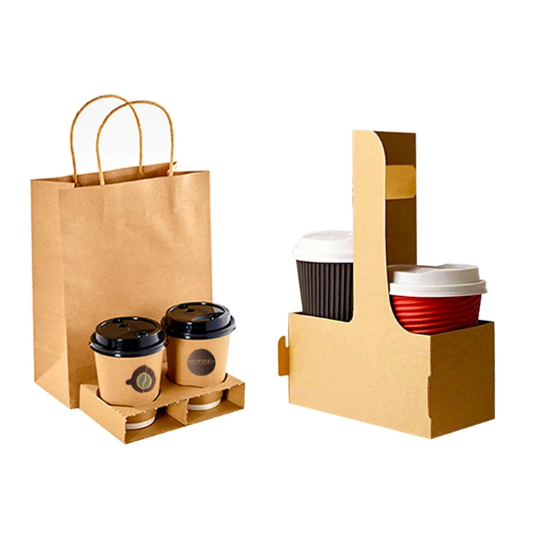 Coffee Shop Takeout Packaging Paper Coffee Cups Custom Logo Paper Bag