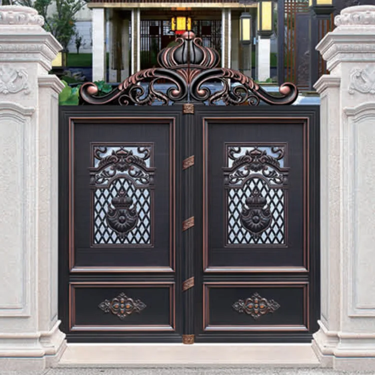 Luxury design round style main gate front security steel door villa  luxury villa smart door lock metal door for villa
