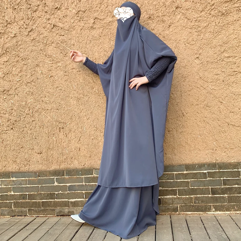 Мусульманская молитвенная одежда для женщин платье Nida химар Niqab Дубай мусульманская комплект из 2 предметов Abaya цзилбаб с