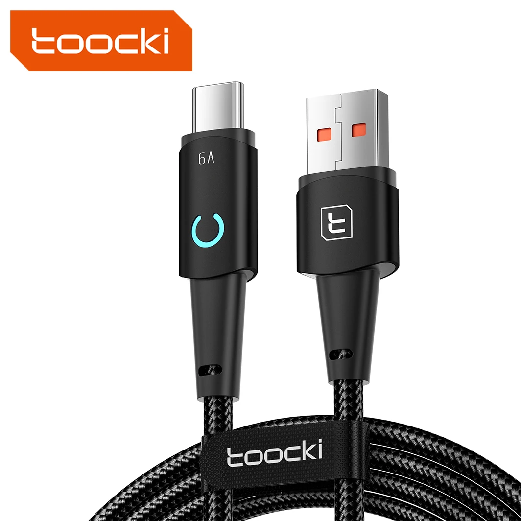 Toocki RTS wholesale 66W/6a usb to type-c fast charging LED data cable for huawei for xiaomi