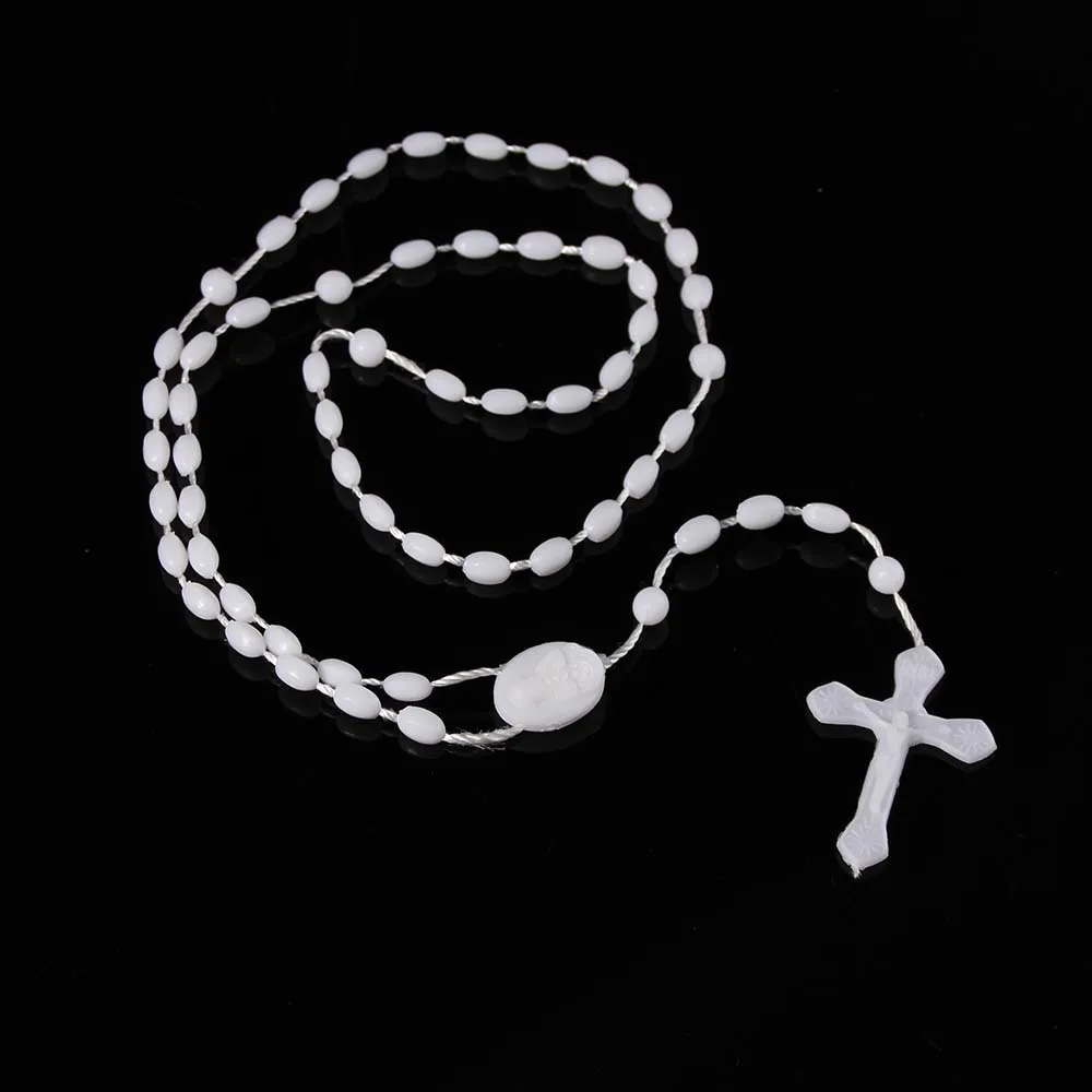 Wholesale new luminous plastic rosary necklace multi color cross pendant