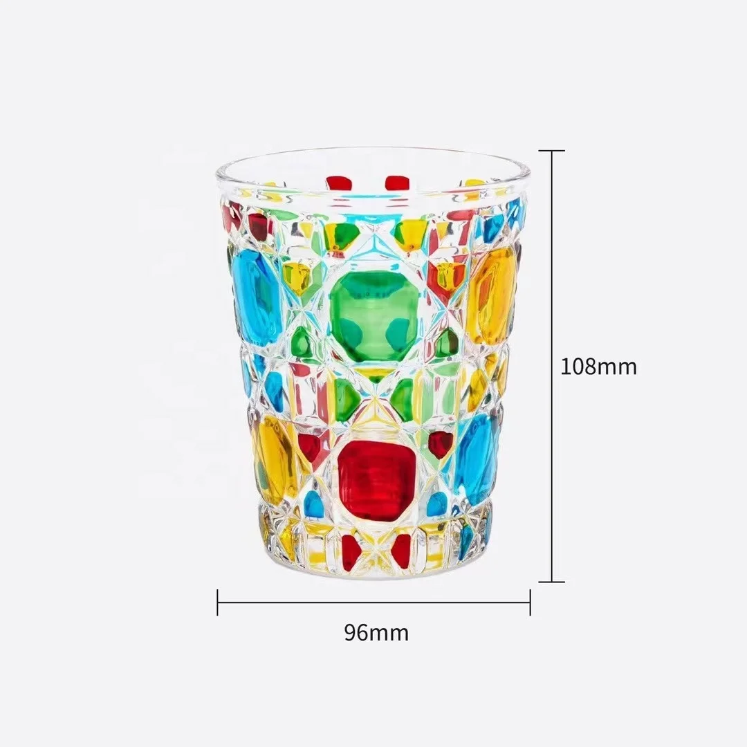 European Style Creative Whiskey Glasses Hand-carved Drinking Water Bottle Summer Coffee Mugs Colorful Checkered Glass Cup