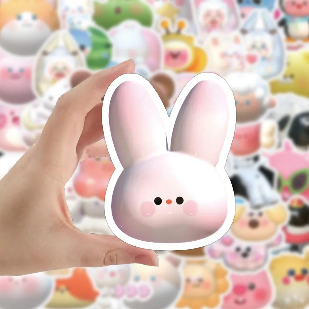 3D Cute cartoon Decal waterproof vinyl pvc sticker pack for laptop phone bear and rabbit sticker for kids