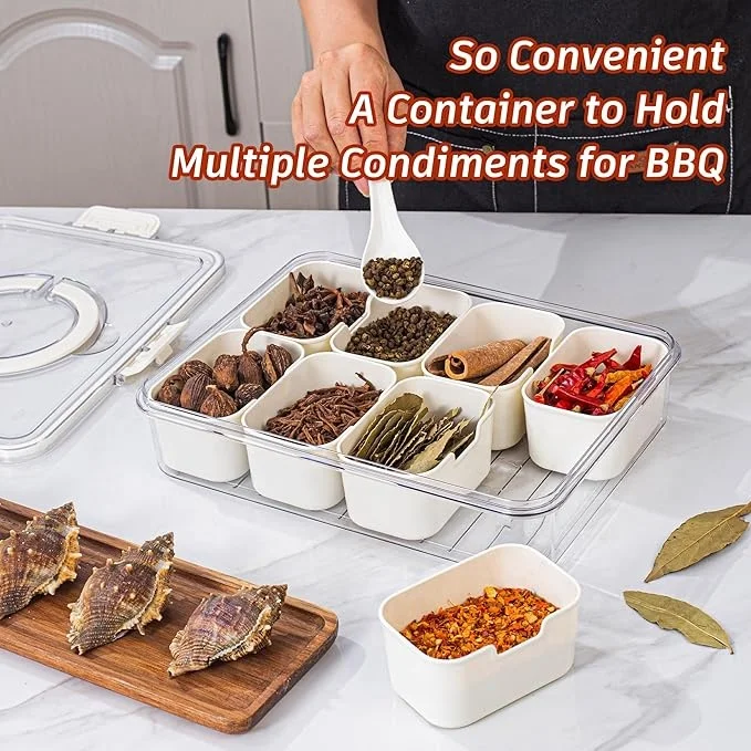 Divided Serving Tray With Lid And Handle Portable Snack Compartment Platters Keeping Food Storage Box Container