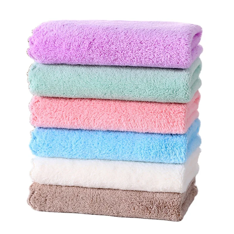 Solid color soft and comfortable good absorption coral fleece hand towel for home