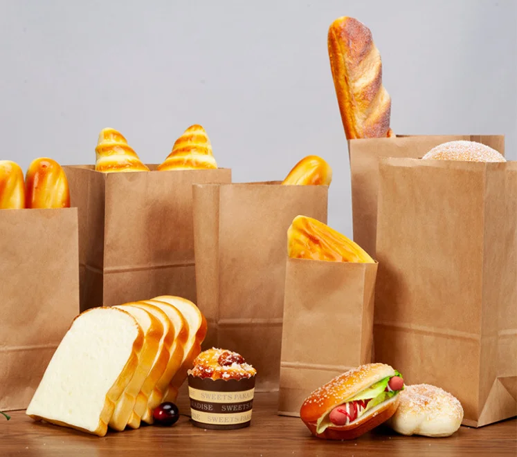 Custom Logo Printed Cheap Eco Recycle Take Away Food Packaging Brown Kraft Paper Bag No Handles