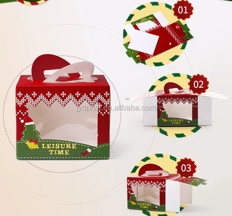 custom portable printed design square cake packaging box christmas cake box with clear window
