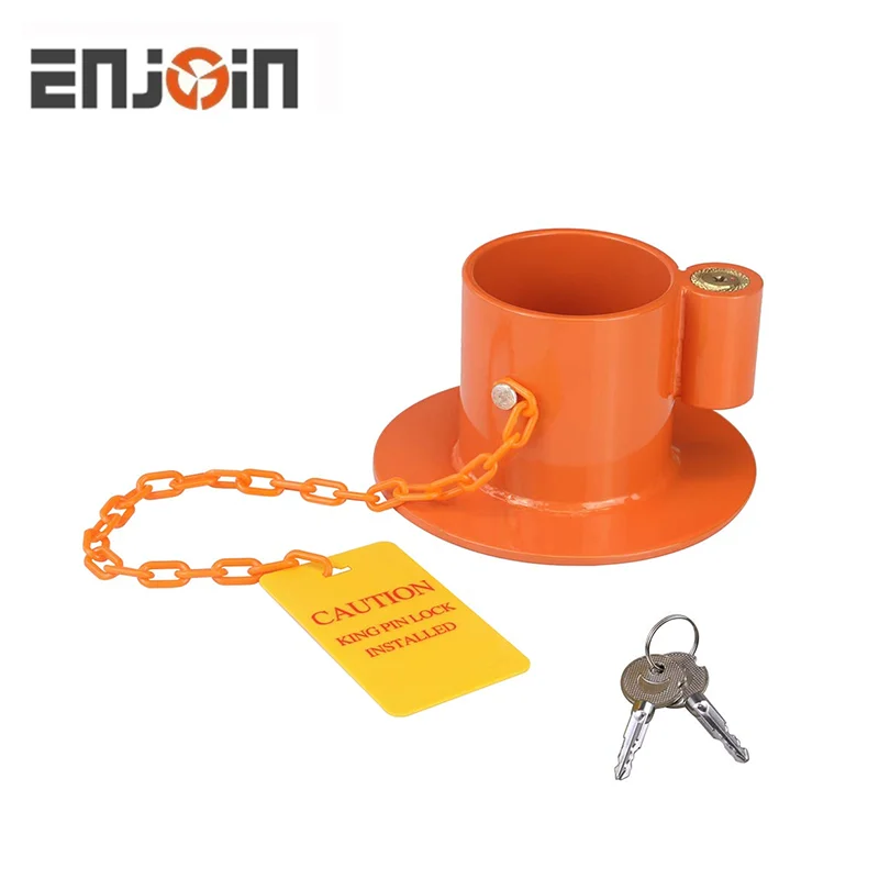 ENJOIN  Heavy Duty Steel Kingpin Lock 5Th Wheel Trailer Lock King Pin Orange Lock with Bright Yellow Caution Tag
