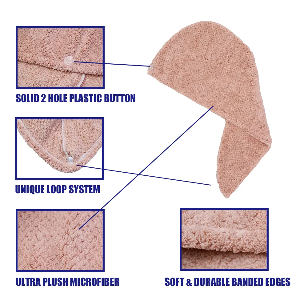 Custom color Soft skin-friendly and convenient soft Microfiber coral velvet button Elastic rope girls bath shower dry hair towel