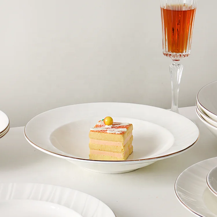 24 pcs dinnerware sets white gold rim bone china dinner set with best price