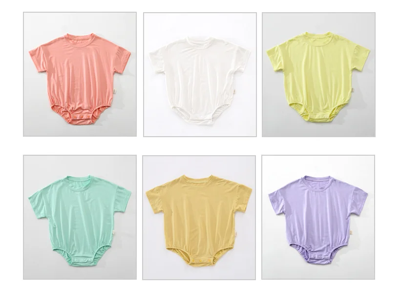 21418 Newborn Infant Toddler Boys Girls Clothes Modal T-shirt Bubble Casual Blank Oversized Organic Bamboo Bodysuit Baby Romper