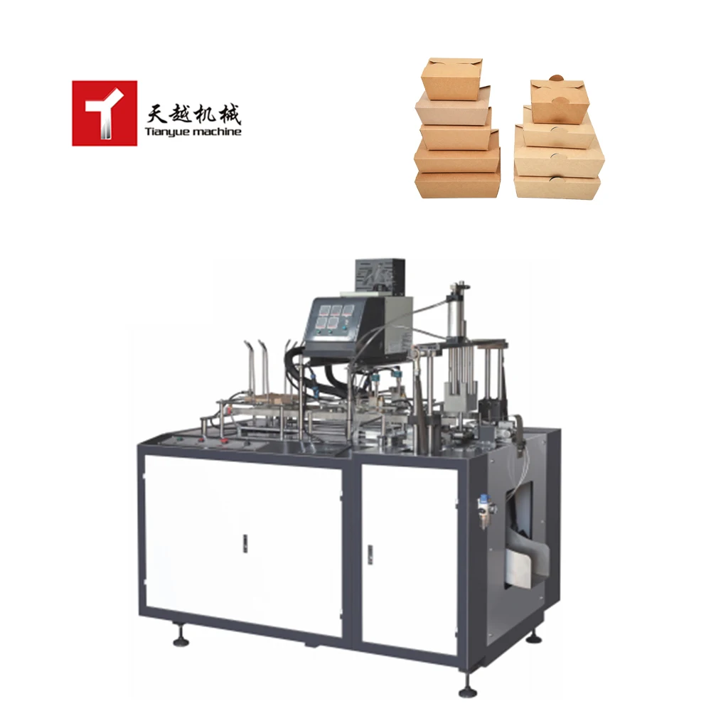 High Speed Automatic Biodegradable Disposable Hot Melt Right Angle Box Forming Food Take Away Paper Lunch Box Making Machine
