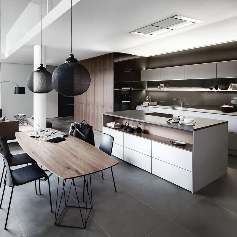 White Matt Modular kitchen with island Peninsula