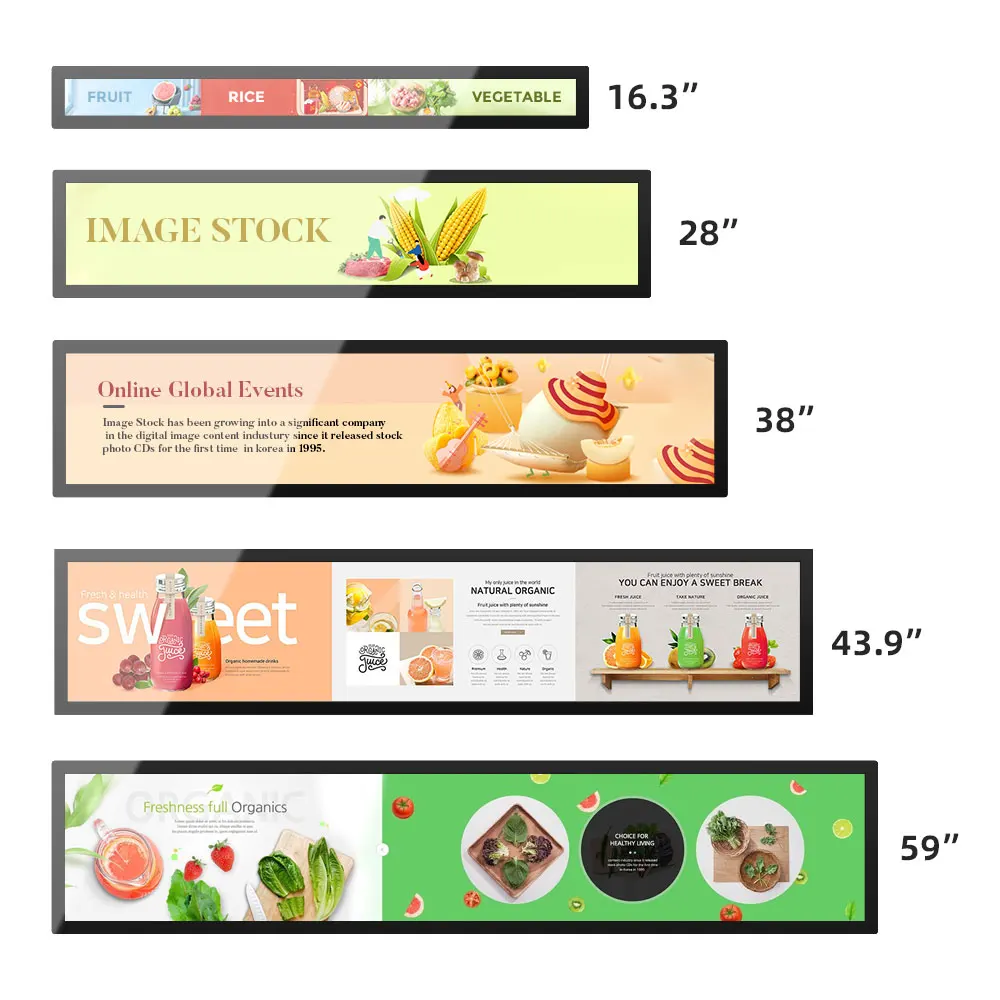 VETO 23.1 24 29 35 Inch Stretched Shelf Lcd Display Strip Bar Advertisement Screen Ultra Thin Bar Lcd Panel For Advertising