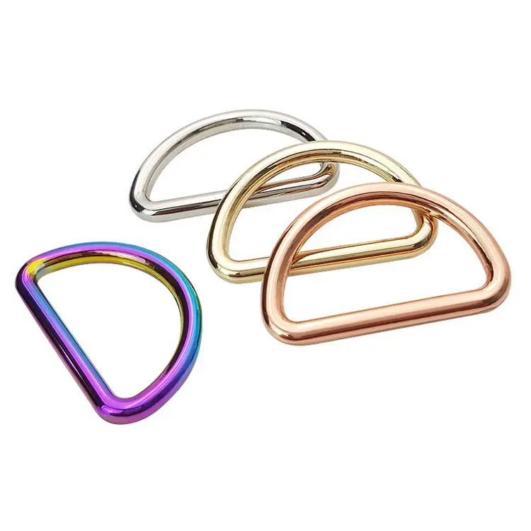Fashion Bag Strap Parts Accessories Hardware D-Ring Shape Buckle Making Iridescent Rainbow Color Metal D Ring For Handbags