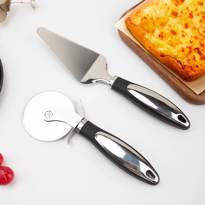 Kitchen Gadget 2pcs Large Sharp Blade Pizza Knife Shovel Cutter Wheel And Pizza Server Set Metal Pizza Cutter Wheel With Hand