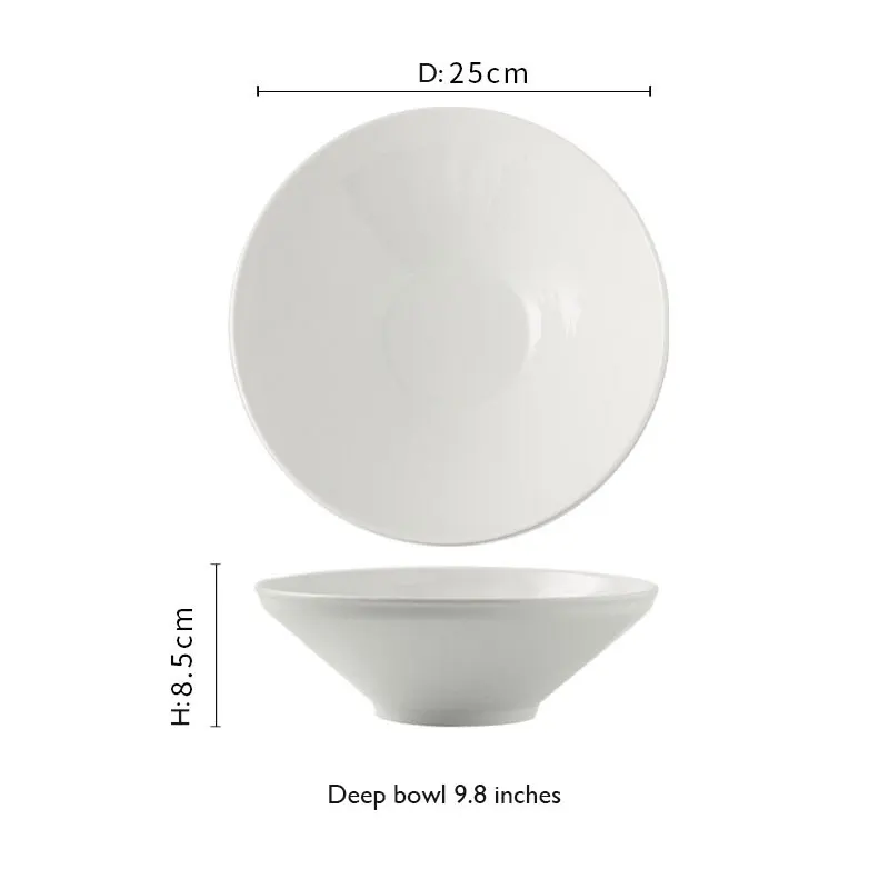 High-End Ceramic Salad Soup Bowl Slanted Mouth Design Customizable Set for Home Hotel Party Tableware Sustainable Feature