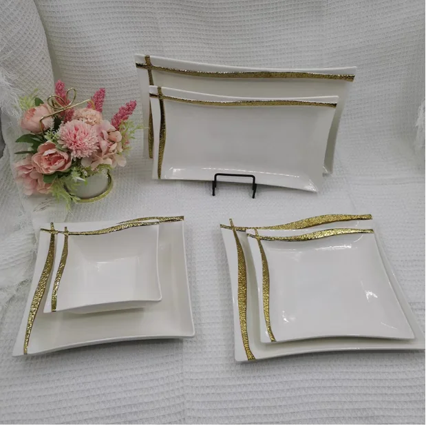 Creative modern light luxury electroplated chain ceramic dinner set for restaurant fruit salad pastry plate and bowl