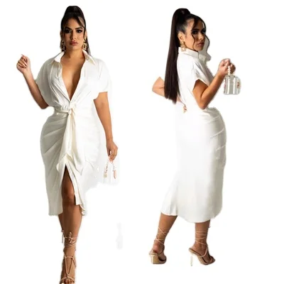 Новинка 2021, женская одежда, модная повседневная женская рубашка с коротким рукавом, белое платье-футболка