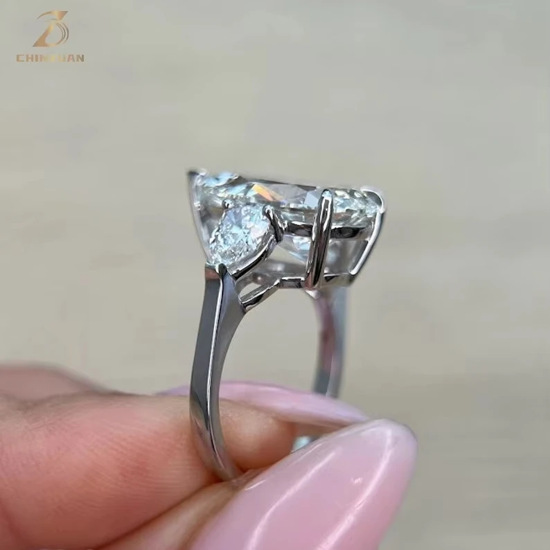 HUGE 7.00 Carat IGI Certified G Color VS1 Clarity Three Stone Pear Cut Lab Grown Diamond Ring