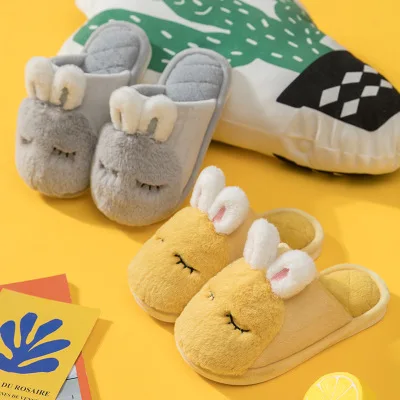 Зимние Теплые Симпатичные детские тапочки с 3D кроликом Нескользящие домашние детские тапочки детская обувь