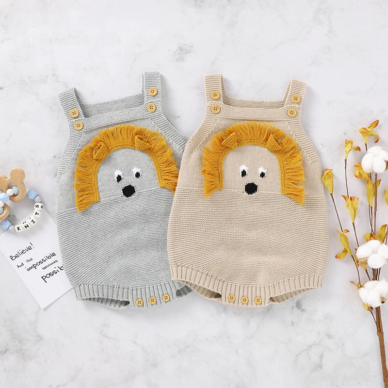 Newborn Toddler Clothing Cute Lion Head Sling Bodysuit 3-24 Months Sleeveless Baby Romper