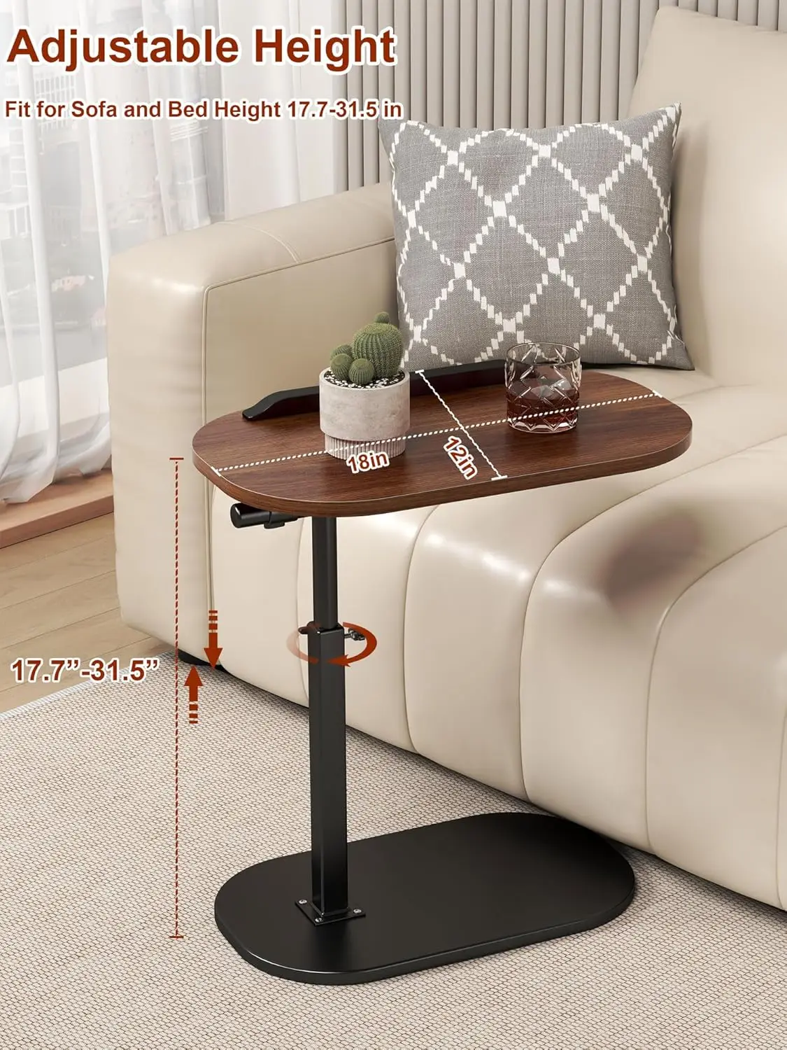 Combohome Adjustable Laptop Desk Wood Sofa Side Table Rolling Mobile Computer Desk