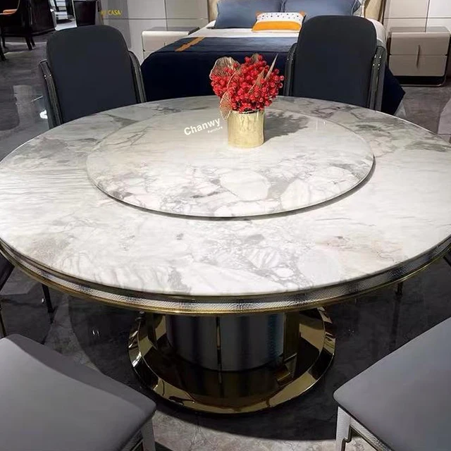 519B Italian style modern simple light luxury high-end marble round dining table and chair set for dining room