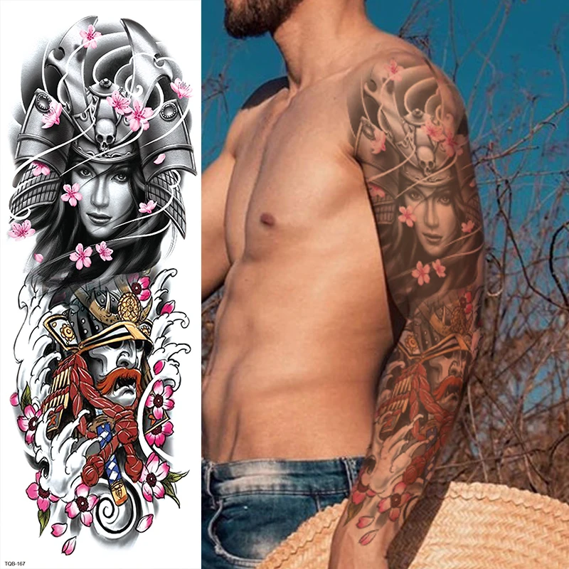 Wholesale Large Arm Sleeve 3D Tattoo Waterproof Temporary Tattoo Sticker Lion Crown King RoseWild Wolf Tiger Men Full Skull