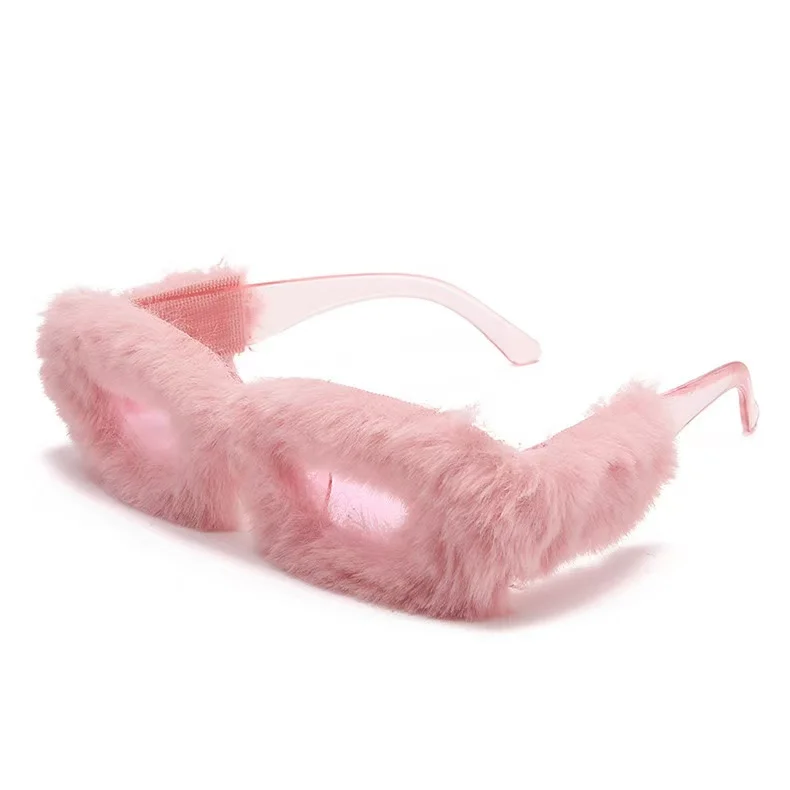 Party Sunglasses Design Plush Fur Innovation Square Shaped Glasses Women Colorful Funny And Inlaid Sex Decorate Eyewear