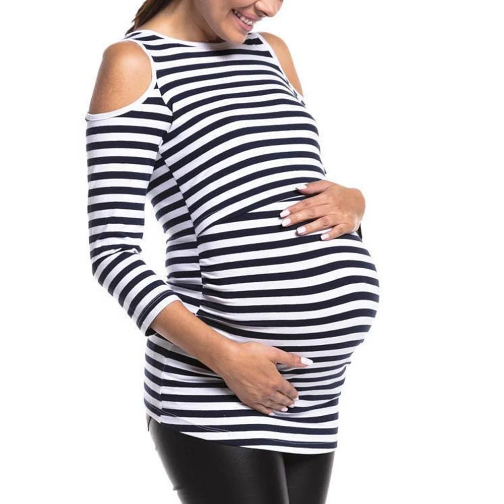 Женские платья в полоску с открытыми плечами и длинным рукавом, одежда для кормления грудью, топы