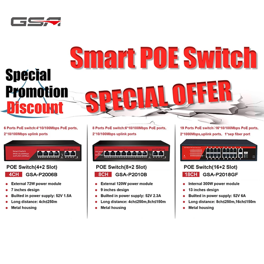 GSA Дешевые 8-канальный рое Switch 100 м Smart Ethernet переключатель выключатель питания для IP