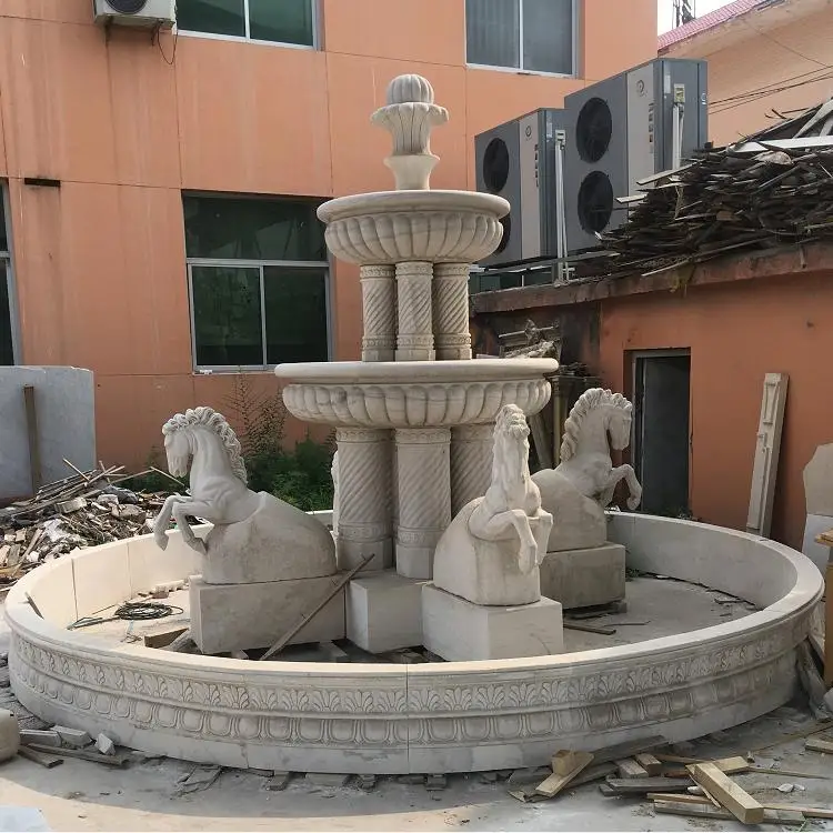 Outdoor Large Garden Round Natural antique granite Stone Marble Lion Statues Pool Flower Water Fountains