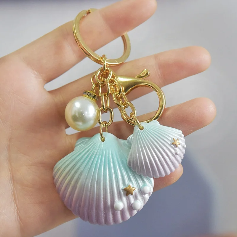 Promotional Keychains  Acrylic  Conch Shell Key Chain with Carabiner and Key Ring for Girls Women Lover Birthday Gifts in Bulk