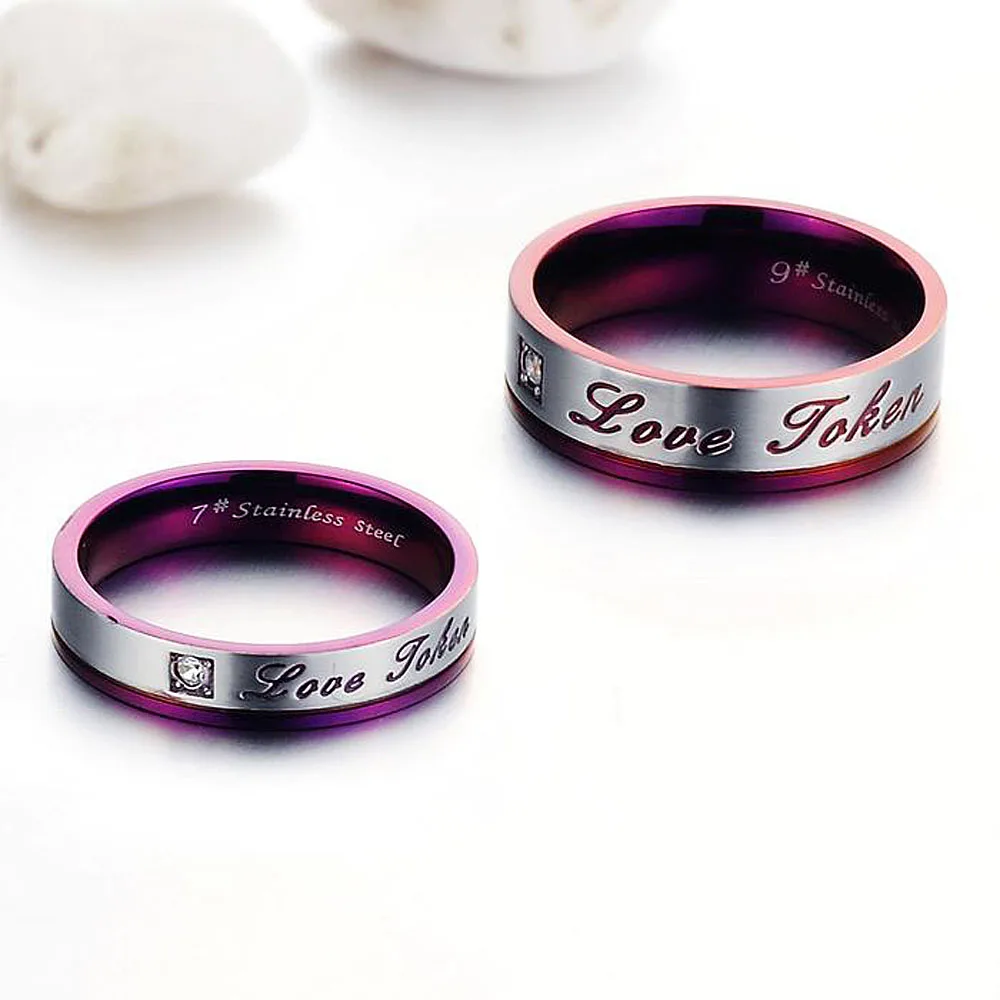 cubic zirconia couple purple double layer color lettered custom name stainless steel rings for couple gifts