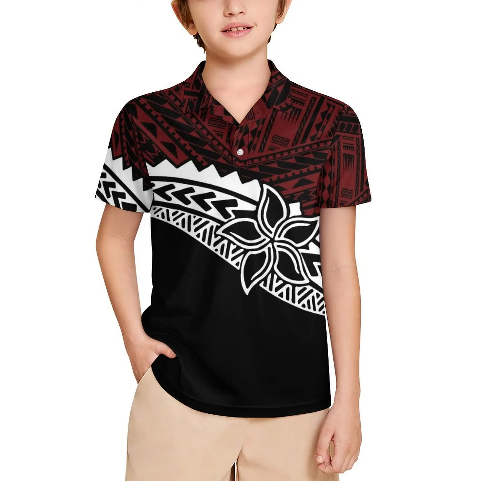 Best Price Wholesale Custom Logo Kids Polo Shirts Plumeria Flower Polynesian Tribal School Polo Shirt Boys T-Shirts For Kids