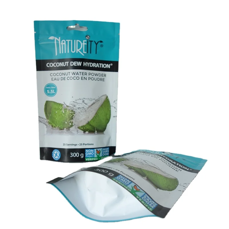 Пакеты для упаковки пищевых продуктов на заказ, пластиковые, перезаряжаемые, с застежкой-молнией, кокосовый порошок, стоячий мешочек