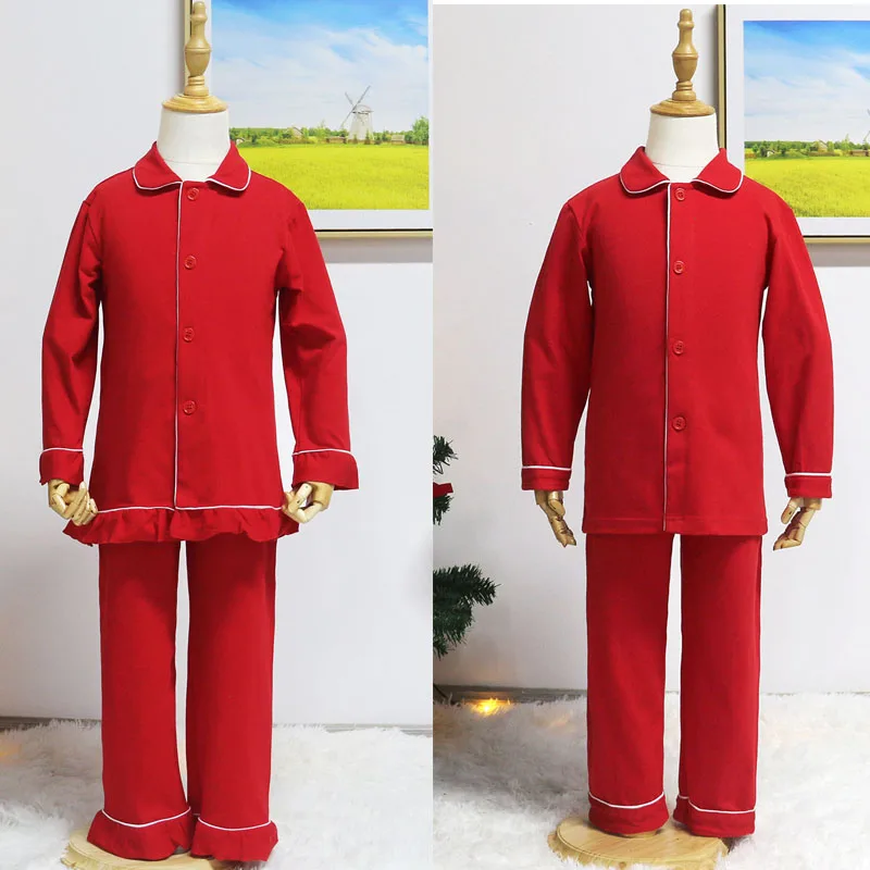 RTS red sleepwear girls kids custom pajamas cotton christmas pyjamas family boys pajama