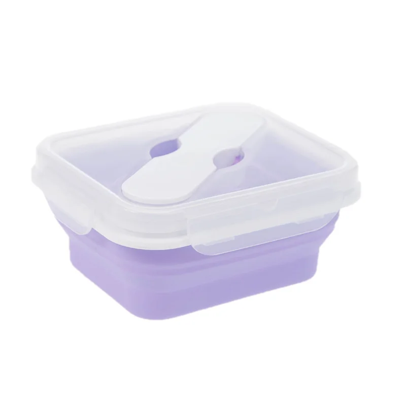 multiple colors kitchen silicone folding collapsible lunch boxes with fork