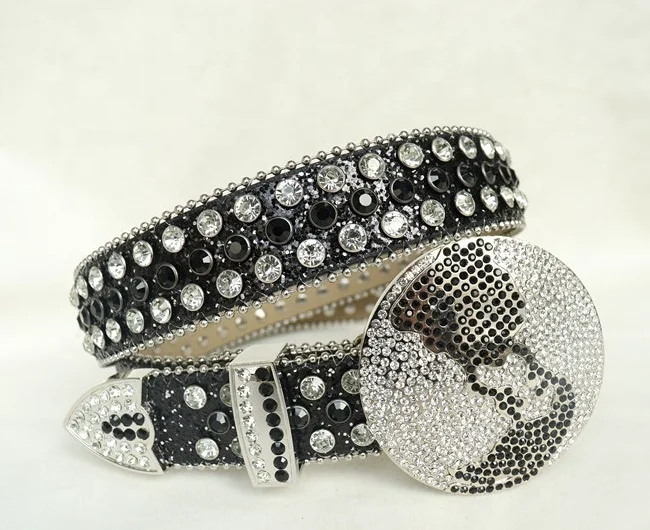 New Fashion Western Cowboy Bling Rhinestone Belt Simon Men Women PU Belt with Crystal Diamond Studded Buckle Belts Accessories