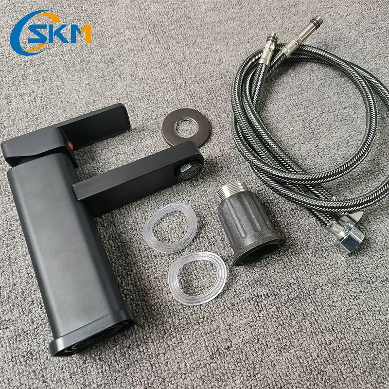 SAKEMI Stainless Steel Black Bathroom Wash Basin Faucet Black Sink Hot Cold Water Mixer Face Basin Tap