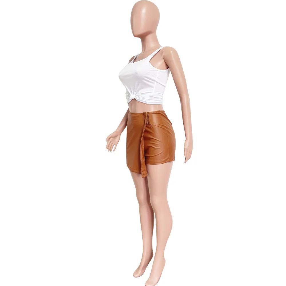2022 PU Leather Shorts 2 in 1 Design Mini Shorts with New Brown Skirt Shorts Women