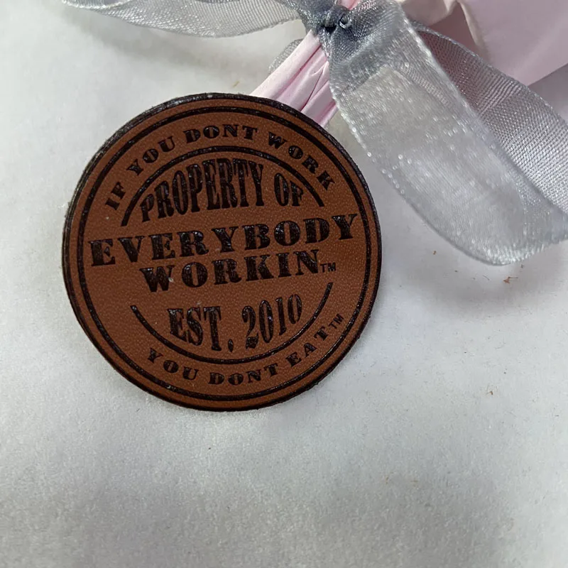 Custom garment leather patch with embossed logo,jeans PU leather label with own logo