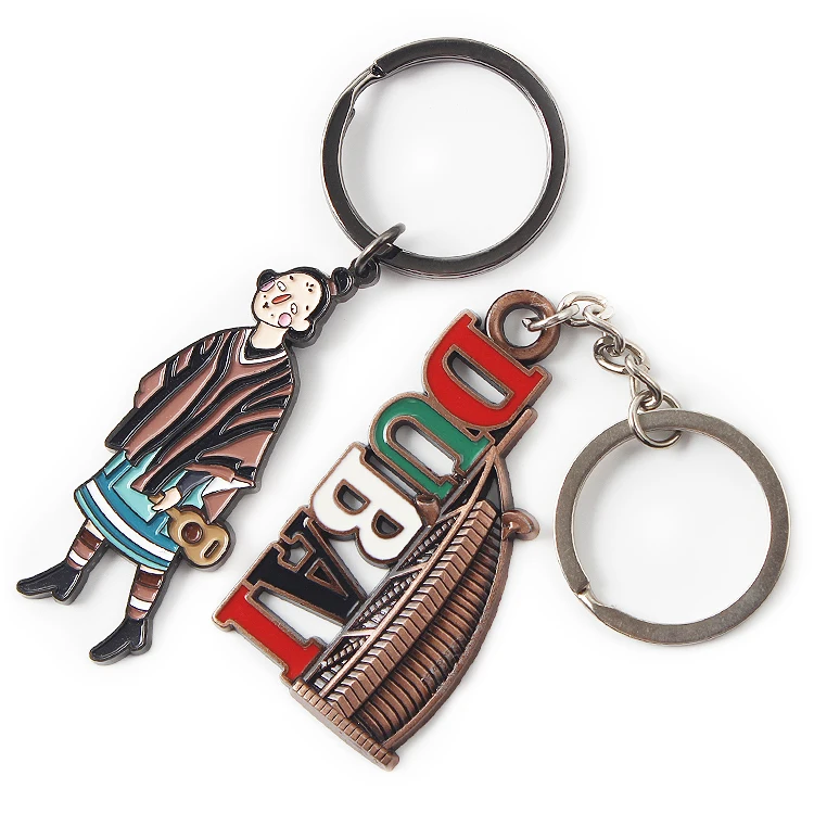 Factory No Moq Custom Logo 2D 3D Letter Souvenir Hard Soft Enamel Key Chains Iron Keyring Metal Keychains