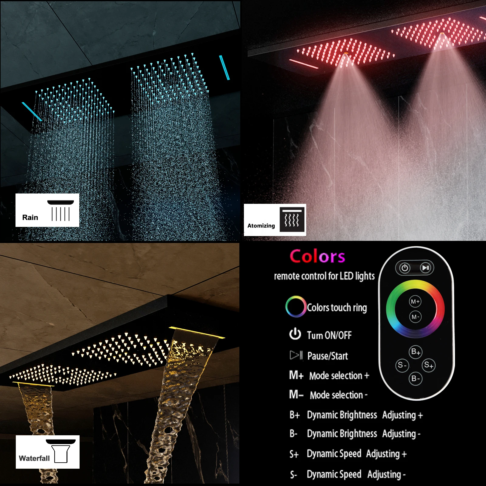 Smart Ceiling Mount 36*12inch Music LED Shower Head Rain Massage Thermostatic Concealed Shower System Set Bathroom