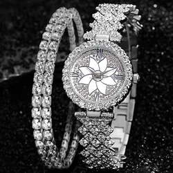Ladies Watches with Bracelets Roman Word Fashionable Versatile Flower Plate Diamond-Encrusted Star Bracelet Watch