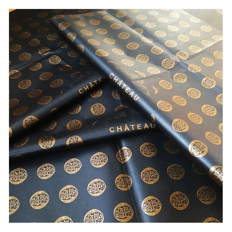 TP-10 Luxury gold foil stamp printing black gift wrapping tissue paper cosmetic makeup tools packaging tissue paper