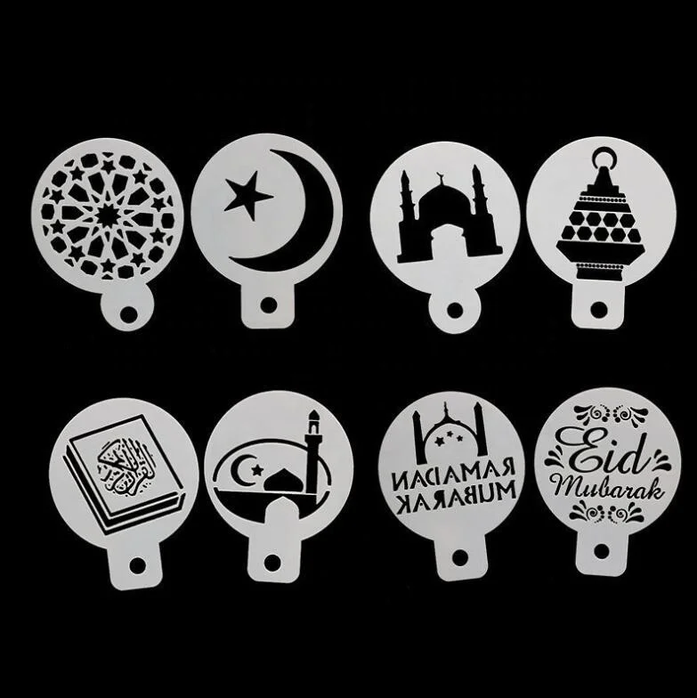 8 шт. трафареты для распыления кофейных цветов Eid Mubarak Рамадан Kareem форма для торта