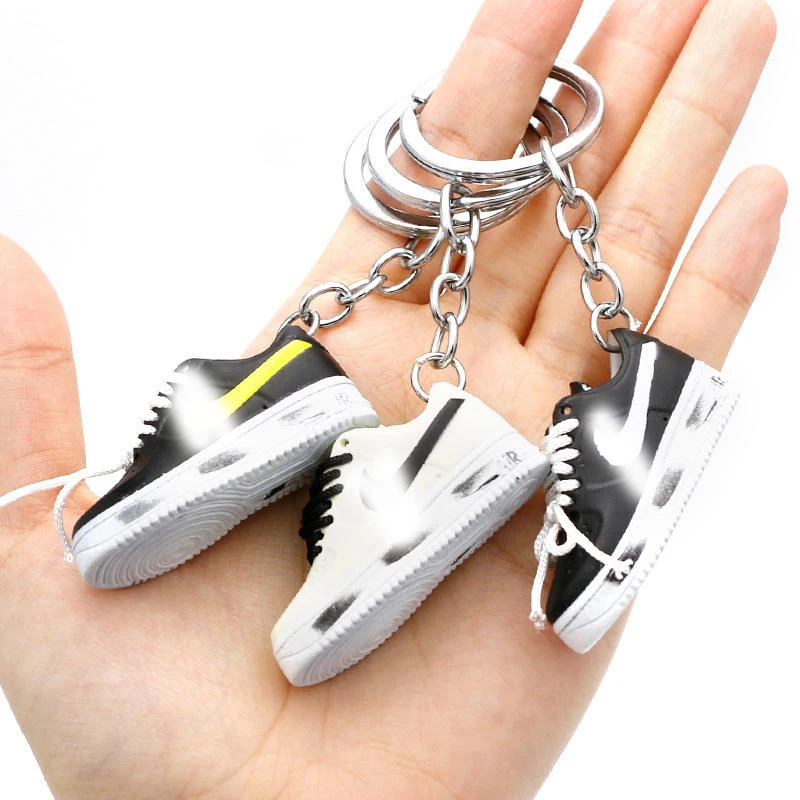 High Quality Soft Pvc key chain  cute 3D 1/6 rubber sneaker aj shoes keychain  Air Force One shoe key chain